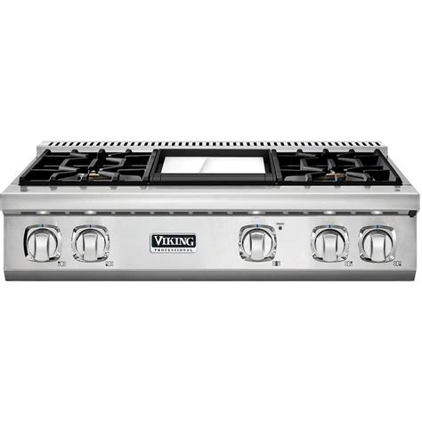 Viking Professional 7 Series 36-Inch 4-Burner Propane Gas Rangetop With Griddle - Stainless ...