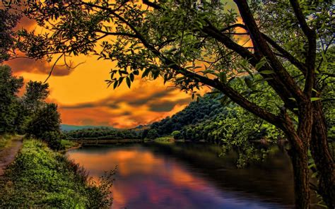 nature, Landscape, Sunset, Trees, Clouds, Path, Hill, Forest, HDR, River, Hungary, Sky, Shrubs ...