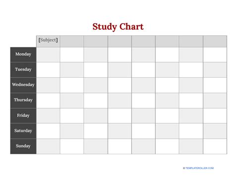 Study Chart Template - Grey Download Printable PDF | Templateroller