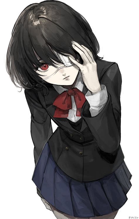 Another Short Hair School Uniform JK Eye Patch Anime Girls Hair In Face Hand On Face Black Hair ...