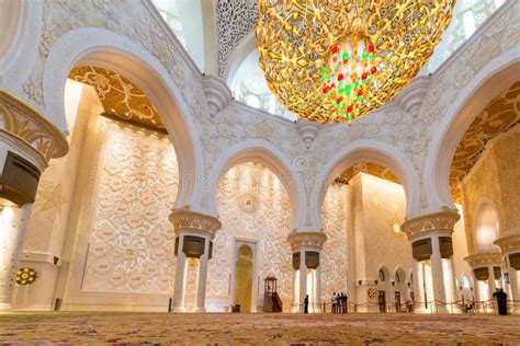 ABU DHABI, UAE - 26 MARCH 2014: Interior of Sheikh Zayed Grand Mosque in Abu Dhabi, United Arab ...