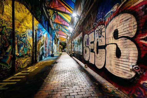 Graffiti Alley at night, near Central, in Cambridge, Massachusetts ...