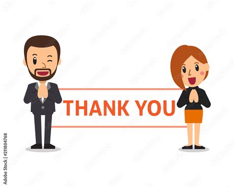 Vector cartoon business people holding thank you sign for design. Stock Vector | Adobe Stock