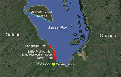 Map of 2016 James Bay Shorebird Camps