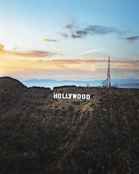 Los Angeles, USA - 19 September 2021: Aerial view of Hollywood sign at ...