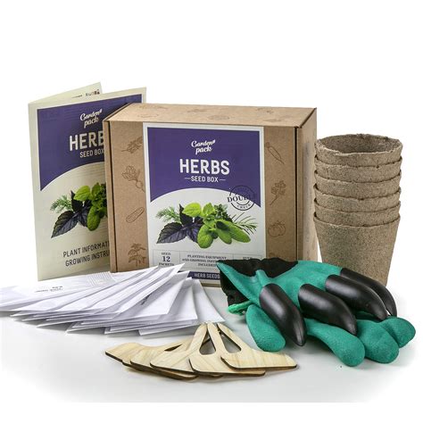 Herb Seed Growing Kit - Complete Seed Box and Grow Set - 12 Seeds Packets, Gloves with Claws, 6 ...