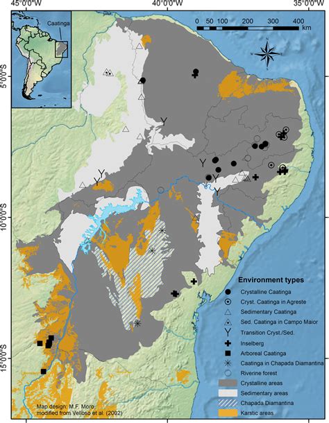 Geographical location of the 74 surveys compiled within the Caatinga ...