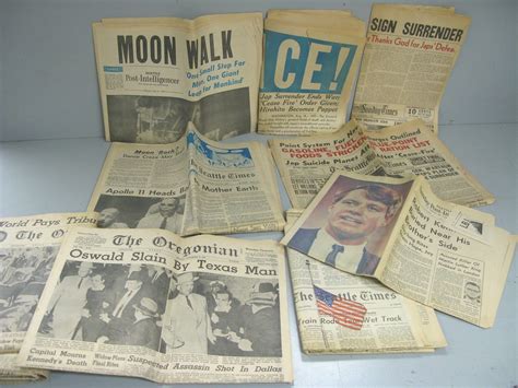 Vintage Lot of Newspapers Moon Landing, JFK/RFK Kennedy Assassinations, WWII End -- Antique ...