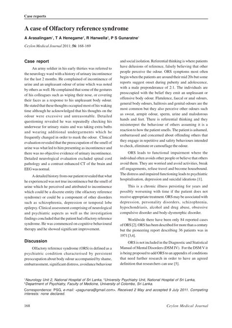 (PDF) A case of Olfactory reference syndrome