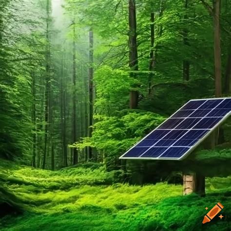 Solar panel installation amid gorgeous green forest on Craiyon