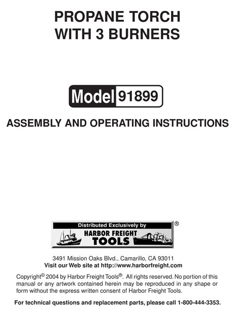 HARBOR FREIGHT TOOLS 91899 ASSEMBLY AND OPERATING INSTRUCTIONS MANUAL Pdf Download | ManualsLib