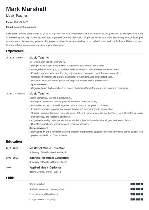 Music Teacher Resume: Sample & Writing Guide [20+ Tips]