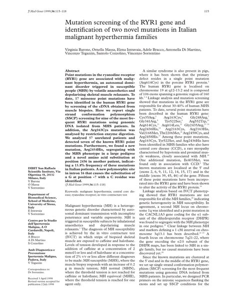 (PDF) Mutation screening of the RYR1 gene and identification of two ...