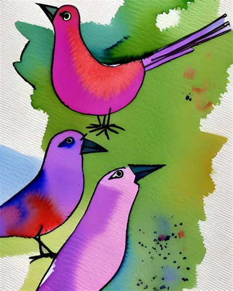 Birds In Watercolor Drawing Free Stock Photo - Public Domain Pictures