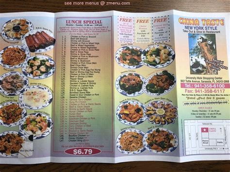 Menu at China Taste restaurant, Sarasota, Tuttle Ave