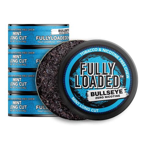 Fully Loaded Chew Tobacco and Nicotine Free Mint Bullseye Long Cut Bold Flavor, Chewing ...