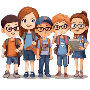 Classmates Clipart Multiple Kids In Glasses With Backpacks Standing Cartoon Vector, Glasses ...