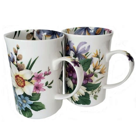 Fine Bone China England Coffee Mugs Floral Design