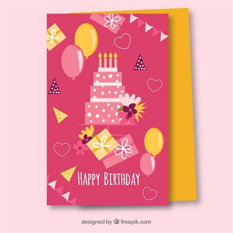 Free Vector | Flat pink birthday card template