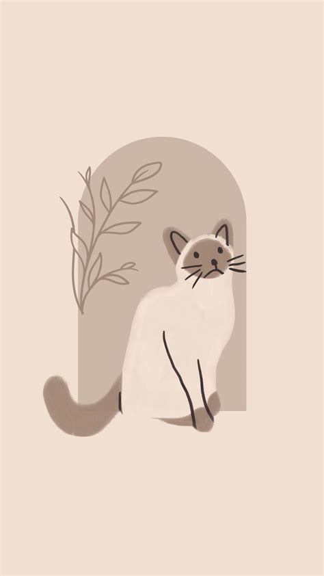 Beige Boho Aesthetic Cat Minimalist Phone Wallpaper | Cat phone ...