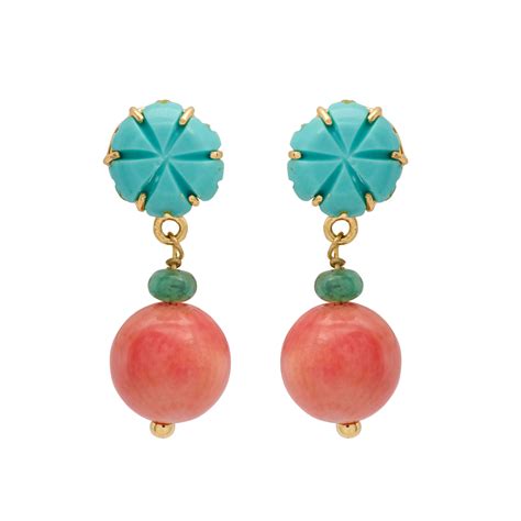 Charming Turquoise and Coral Drop Earrings