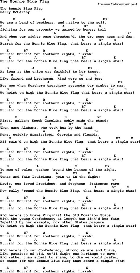 Traditional Song The Bonnie Blue Flag with Chords, Tabs and Lyrics