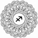 Zodiac Mandala Sagittarius Fantasy Coloring Page With Astrological  sketch template