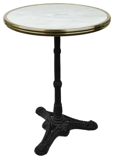 French Bistro Table, White Marble and Iron Base, 20" Diameter - Traditional - Indoor Pub And ...