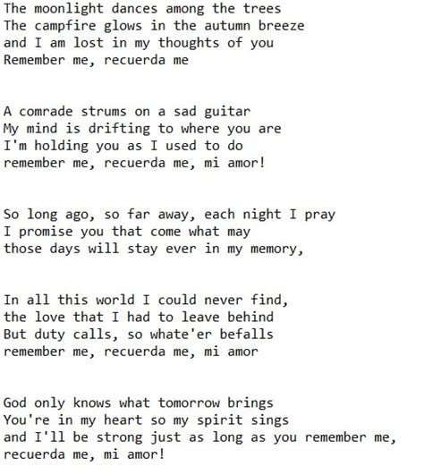 Remember Me Recuerdame Lyrics And Chords - Irish folk songs