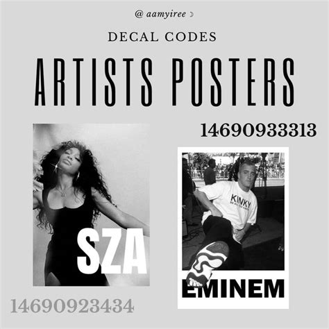 artists posters. decal codes in 2024 | Bloxburg decals codes aesthetic, Roblox image ids ...