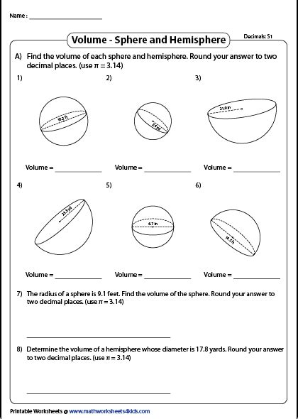 Volume of a Sphere Worksheets | Volume worksheets, Sphere, Volume