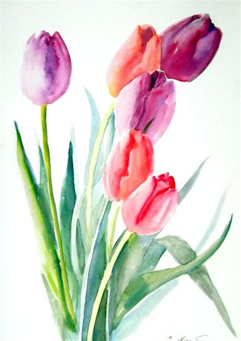 Tulips original watercolor painting 12 X 9 by ORIGINALONLY on Etsy | Aquarelle | Pinterest ...