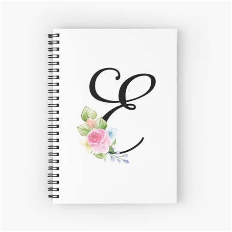 "Floral Monogram Fancy Script Letter E" Spiral Notebook by Grafixmom | Redbubble