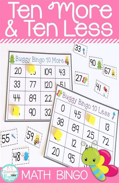 Ten More and Ten Less Bingo Bug Theme (With images) | Fun math centers, Fun math, Math classroom