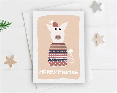 Pig Christmas Card Christmas card Pig Pig Pig Cards Animal | Etsy