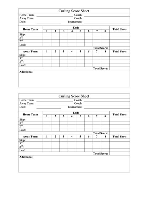 Curling Score Sheet printable pdf download