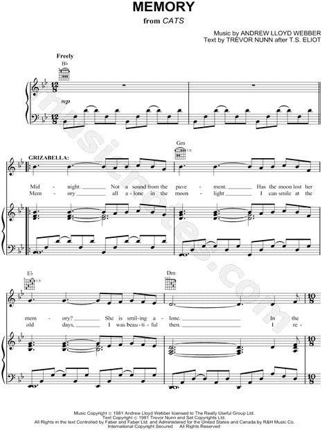 "Memory" from 'Cats' Sheet Music in Bb Major (transposable) - Download & Print - SKU: MN0066559