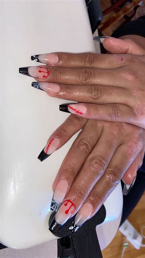 Spooky French tip nails | Red nails, Gel nails, Nail art