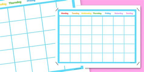 Blank Calendar Template Poster | Weekly Rota Template