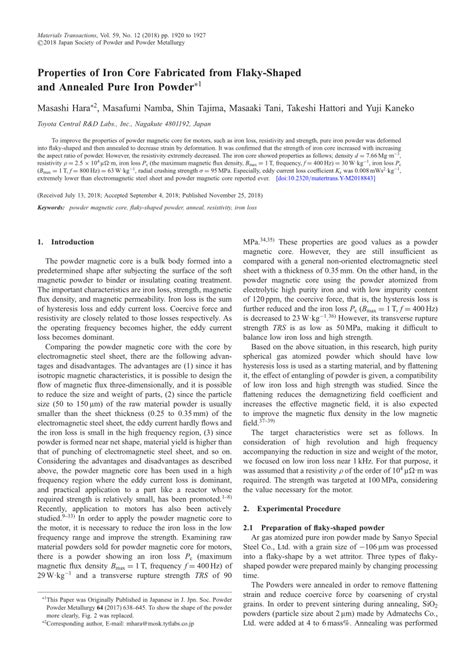 (PDF) Properties of Iron Core Fabricated from Flaky-Shaped and Annealed Pure Iron Powder