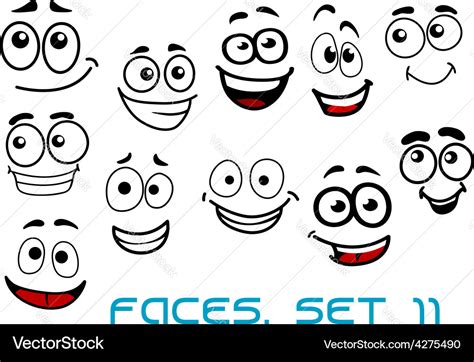 Funny happy faces cartoon characters Royalty Free Vector