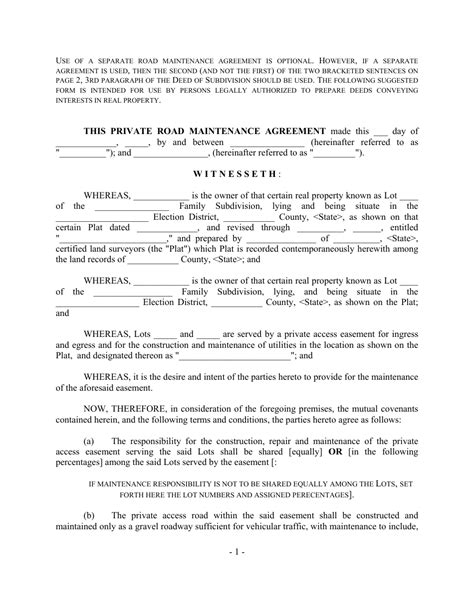 Road Maintenance Agreement Template