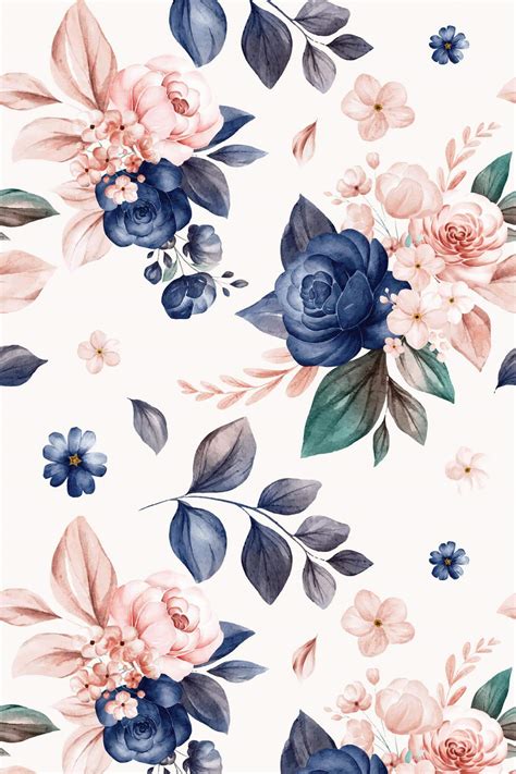 Pink and dark blue floral Peel and Stick Wallpaper or Unpasted