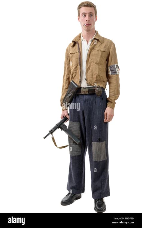 a young French Resistance, vintage clothes and weapons, reenactment Stock Photo: 96792121 - Alamy