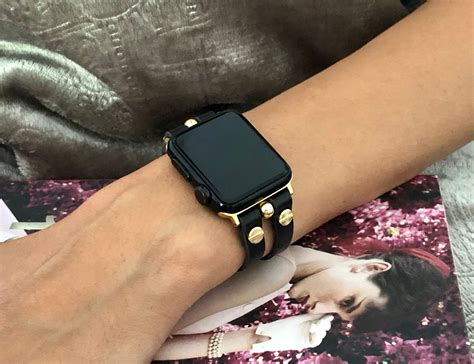 SALE! Black Leather & Gold Apple Watch Band 38mm 40mm 41mm 42mm 44mm ...