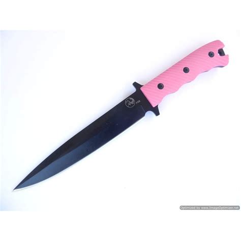 Pig Sticker 8″ Black Blade Hunting Knife , Pink G10 Non Slip Handle with Leather Sheath | Tassie ...