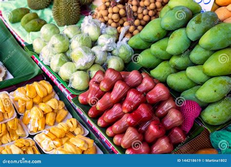 Outdoor Fruit Market with Many Different Asian Organic Fresh Fruits Stock Image - Image of ripe ...