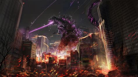 Fantasy Godzilla Is Breathing A Fire From Mouth On The City During ...