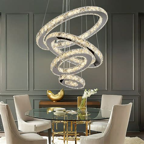 Datingday Adjustable Modern LED Chandeliers Crystal Pendant Lamp Round ...