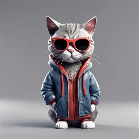 Premium PSD | Cartoon cat in fulllength sunglasses and jacket with hood ...